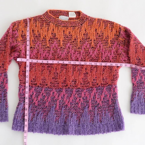 Vintage Haberdasher Purple, Pink, Orange, Red Knit & Yarn  Crewneck Sweater M - Picture 5 of 13